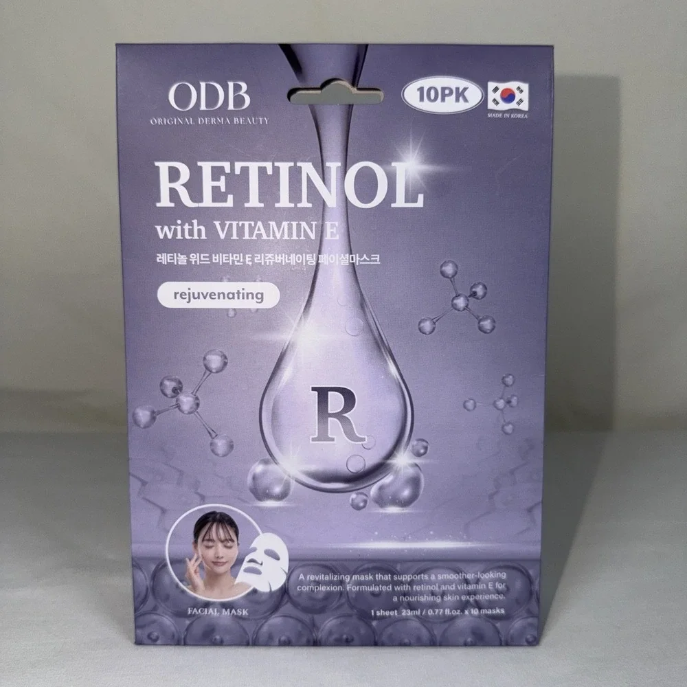 Original Derma Beauty Retinol Facial Sheet Mask 10 Pack Vitamin E Rejuvenating